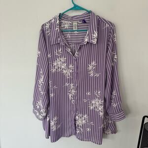 Catherines Purple & White Striped Button Down Top Women's Plus Size 2X Petite